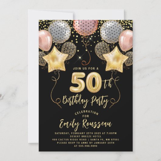 Invitation 50e anniversaire Parties scintillant d'or Confetti (Devant)