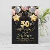 Invitation 50e anniversaire Parties scintillant d'or Confetti (Debout devant)