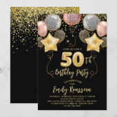 Invitation 50e anniversaire Parties scintillant d'or Confetti (Devant / Derrière)