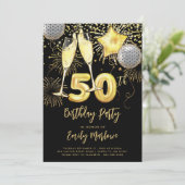 Invitation 50e anniversaire Parties scintillant d'or Confetti (Debout devant)