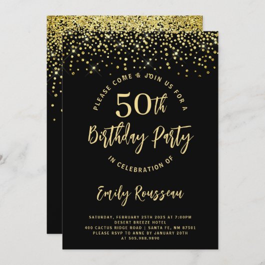Invitation 50e anniversaire Parties scintillant or Confetti N (Devant / Derrière)