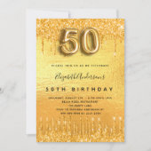 Invitation 50e anniversaire parties scintillant or gouttes (Devant)