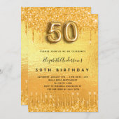 Invitation 50e anniversaire parties scintillant or gouttes (Devant / Derrière)