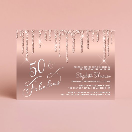 Invitation 50e anniversaire Parties scintillant Rose or