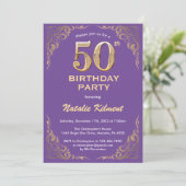 Invitation 50e anniversaire Parties scintillant violet et or (Debout devant)