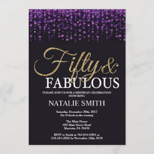 Invitation 50e anniversaire Parties scintillant violette et o