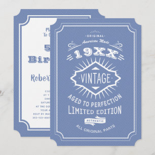 Invitation 50e Anniversaire Party Blue and White Limited Edit