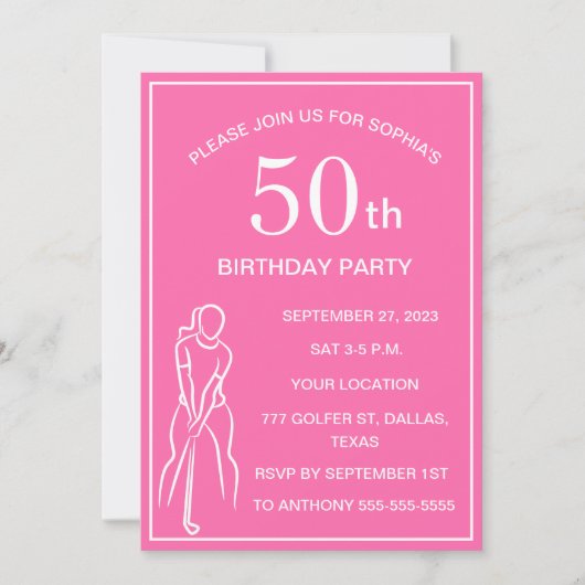 Invitation 50e Anniversaire Party Golfer Pink Ladies Golf Par (Devant)