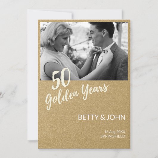 Invitation 50e anniversaire – Photo classique or (Devant)