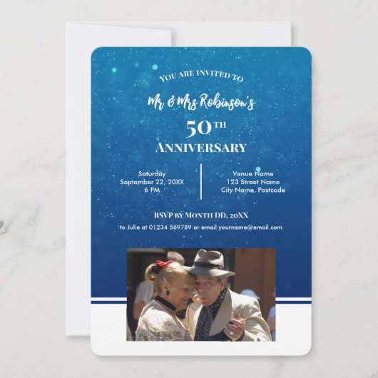 Invitation 50e anniversaire Photo personnalisée Eau bleu fonc (Devant)