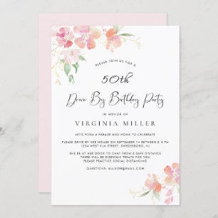 Invitation 50e anniversaire Pink and Gold Floral Drive By Par