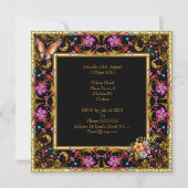 Invitation 50e anniversaire Pink Floral Butterfly Gold Black (Dos)