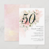 Invitation 50e anniversaire Pink Floral Greenery Botanical (Devant / Derrière)