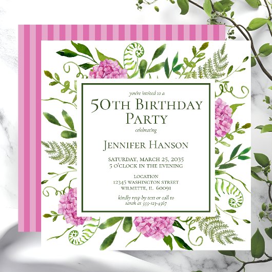 Invitation 50e anniversaire Pink Hydrangeas