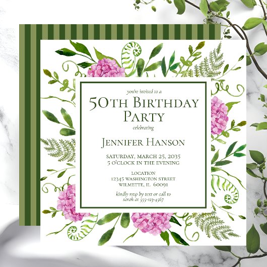 Invitation 50e anniversaire Pink Hydrangeas