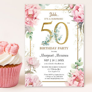 Invitation 50e anniversaire Pink Peony Elégant Floral