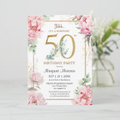 Invitation 50e anniversaire Pink Peony Elégant Floral (Debout devant)