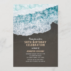 Invitation 50e Anniversaire Plage Vague Océan Cool Nautique