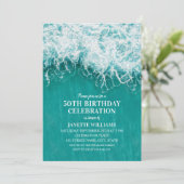 Invitation 50e anniversaire Plage Vague Turquoise Océan Nauti (Debout devant)