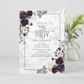 Invitation 50e Anniversaire Plum violet or Aquarelle marbre (Debout devant)