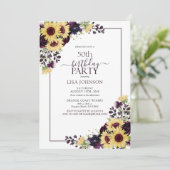 Invitation 50e Anniversaire Plum violet Tournesol Aquarelle (Debout devant)