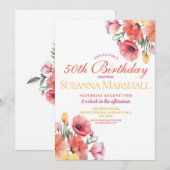 Invitation 50e anniversaire Poppy Printemps Floral été (Devant / Derrière)