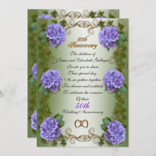 Invitation "50e anniversaire" pour les parents, hydrangea flo (Devant / Derrière)
