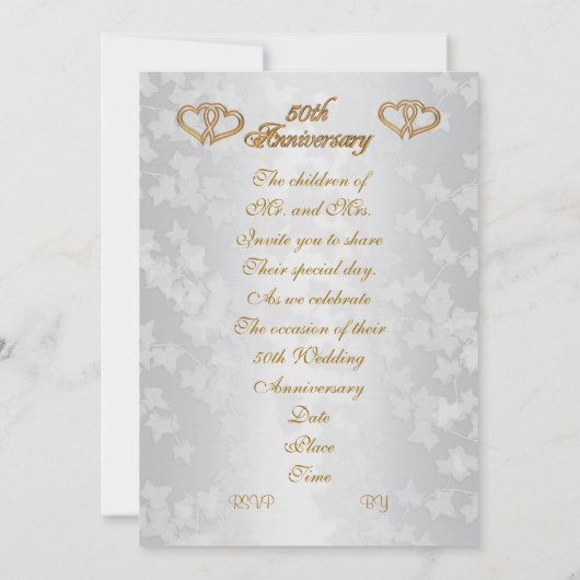Invitation 50e anniversaire pour les parents inviter des rose (Dos)