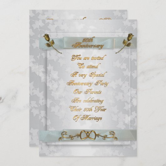 Invitation 50e anniversaire pour les parents inviter des rose (Devant / Derrière)