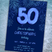 Invitation 50e anniversaire pour lui Blue Foil Balloon Firewo