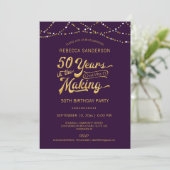 Invitation 50e anniversaire Purple Gold String lumières (Debout devant)
