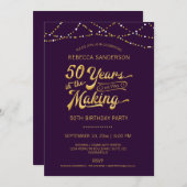 Invitation 50e anniversaire Purple Gold String lumières (Devant / Derrière)