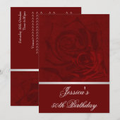 Invitation 50e anniversaire Red Roses White Satin Trim Party (Devant / Derrière)