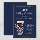Invitation 50e anniversaire Red Wine Navy Blue Party (Devant / Derrière)