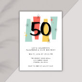 Invitation 50e anniversaire Retro Midsiècle moderne coloré