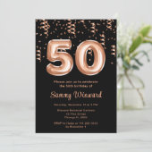 Invitation 50e anniversaire Rose Ballons d'or avec Confetti (Debout devant)