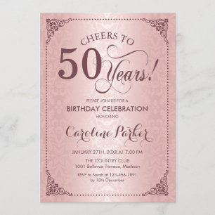 Invitation 50e anniversaire - Rose Gold Damask