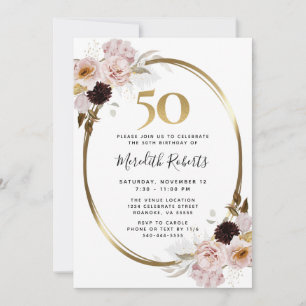 Invitation 50e anniversaire Rose Gold Metallic Floral Party
