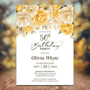 Invitation 50e anniversaire Rose jaune Fête florale
