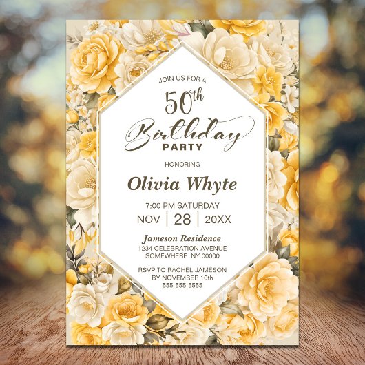 Invitation 50e anniversaire Rose jaune Fête florale