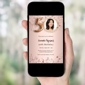 Invitation 50e anniversaire rose or photo étoiles luxe