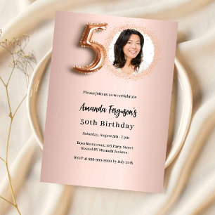 Invitation 50e anniversaire rose or photo luxe
