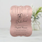 Invitation 50e anniversaire Rose Parties scintillant d'or (Debout devant)