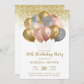 Invitation 50e anniversaire Rose Parties scintillant or et or (Devant / Derrière)