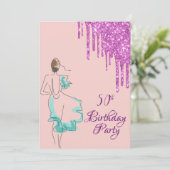 Invitation 50e anniversaire rose parties scintillant or robe  (Debout devant)