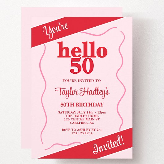 Invitation 50e anniversaire rose rouge moderne gras