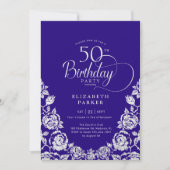Invitation 50e anniversaire Roses d'argent violet (Devant)