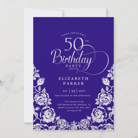 Invitation 50e anniversaire Roses d'argent violet (Devant)