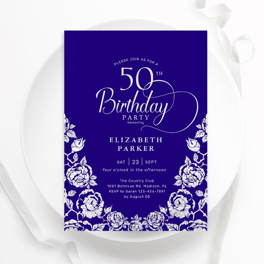 Invitation 50e anniversaire Roses d'argent violet