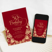 Invitation 50e anniversaire Roses d'or rouge